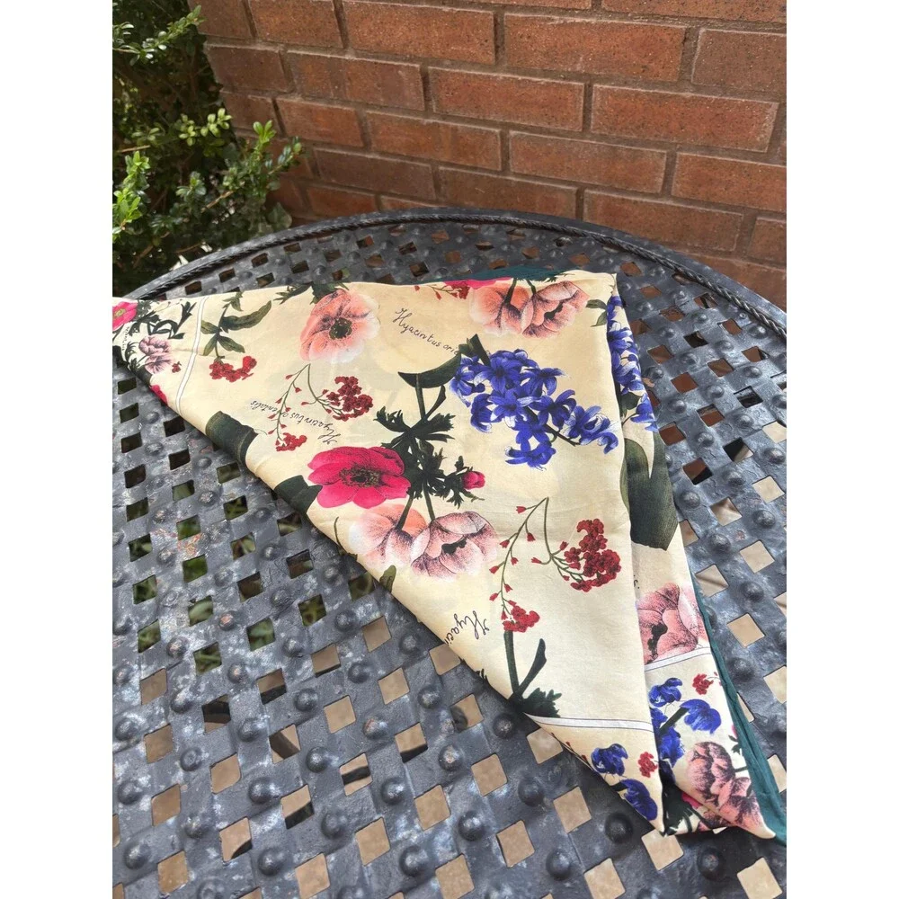 Silk Botanical Scarf with Hyacinths and Poppies